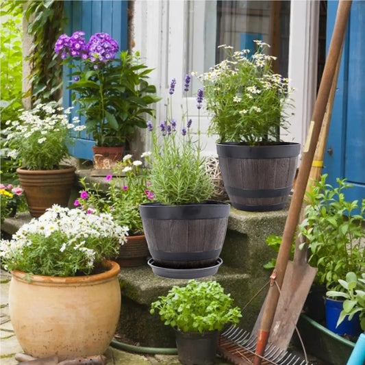 Resin Barrel Plant Pot