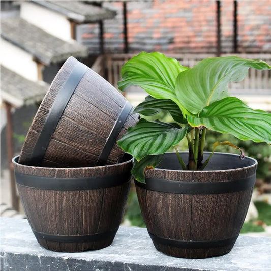 Resin Barrel Plant Pot